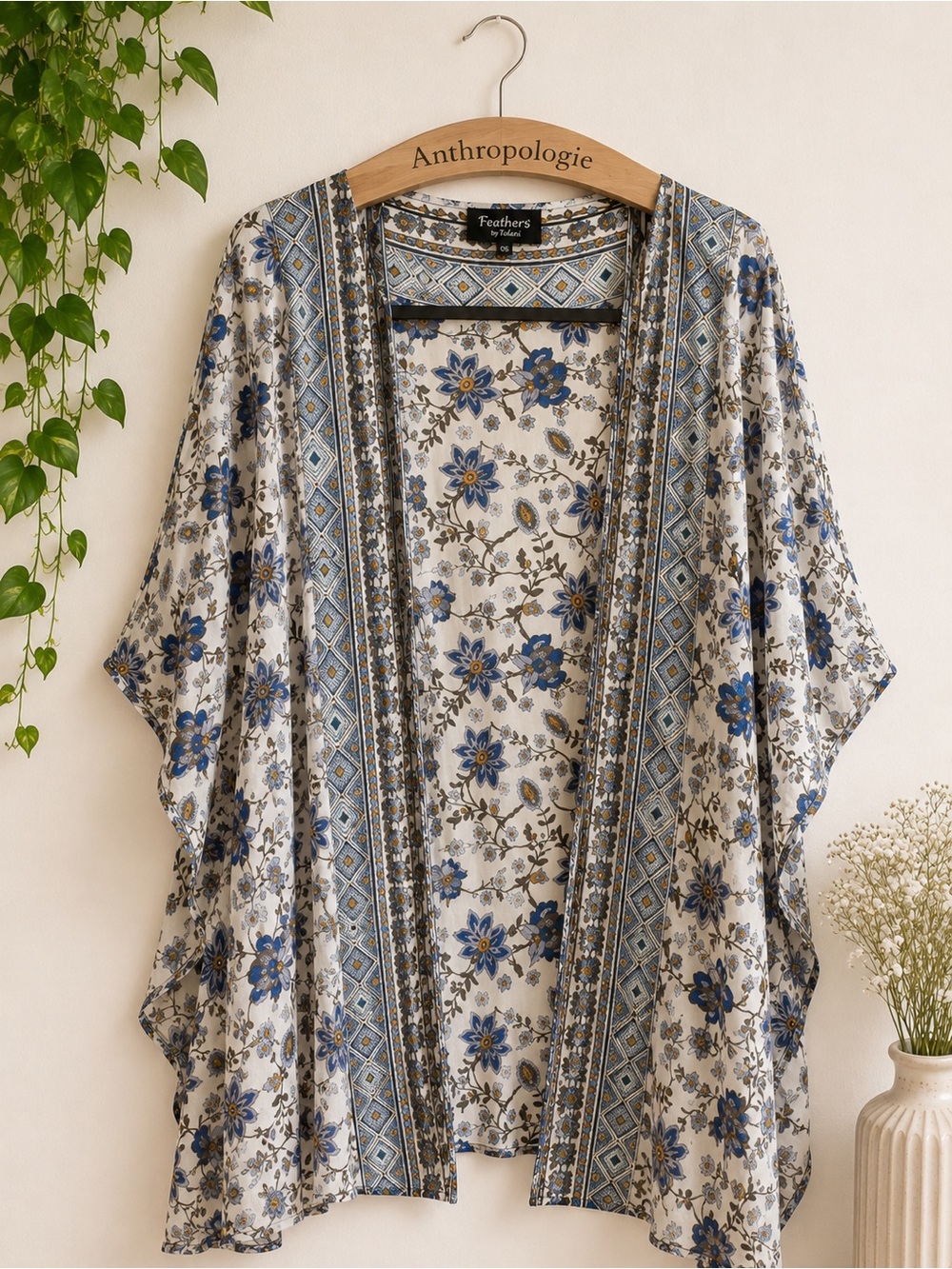 Feathers by Tolani  Anthropologie Floral Kimono Cover Up OS Boho Cottagecore